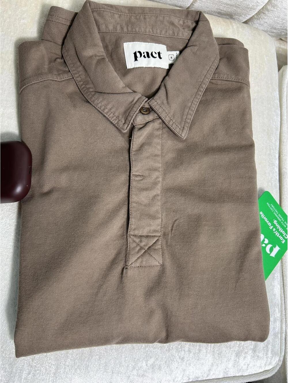 NWT Pact Men’s size S Brown Long-Sleeve Polo Shirt
